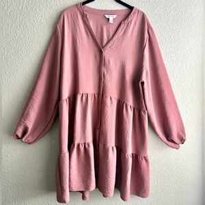 Nine West Long-Sleeve Buttoned BabyDoll Dress